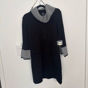 JM Collection Black Sweater Dress with Herringbone Cowl Neck